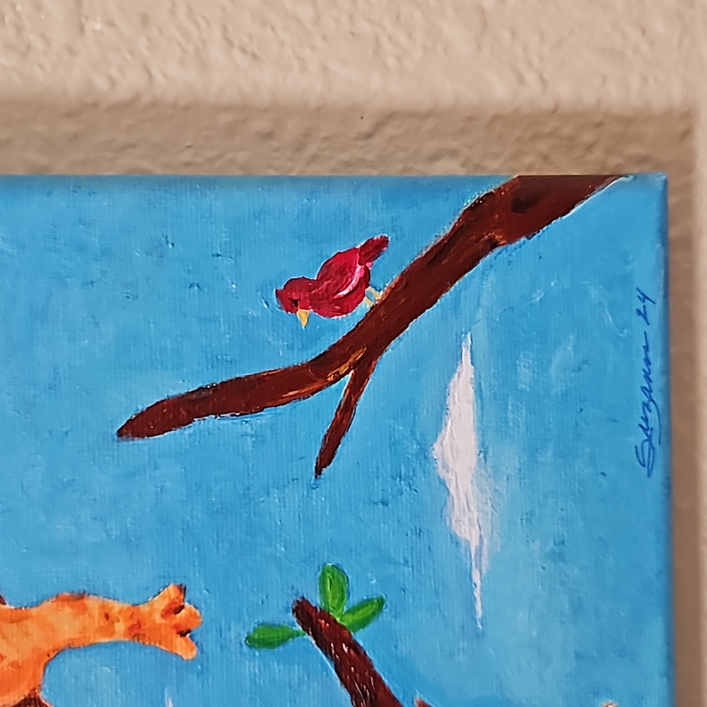Original Art /Acrylic Canvas /Cute Kitties in a Tree / 8in x 8in - Picture 11 of 11